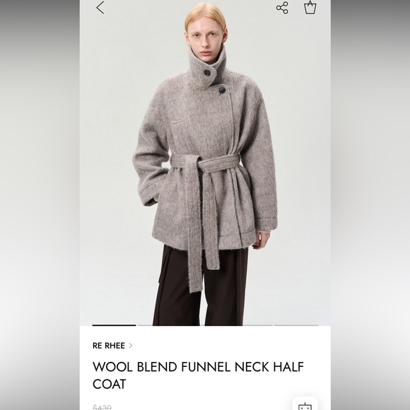 NWT W Concept / RE RHEE Funnel Neck Half Coat in charcoal - Picture 4 of 5